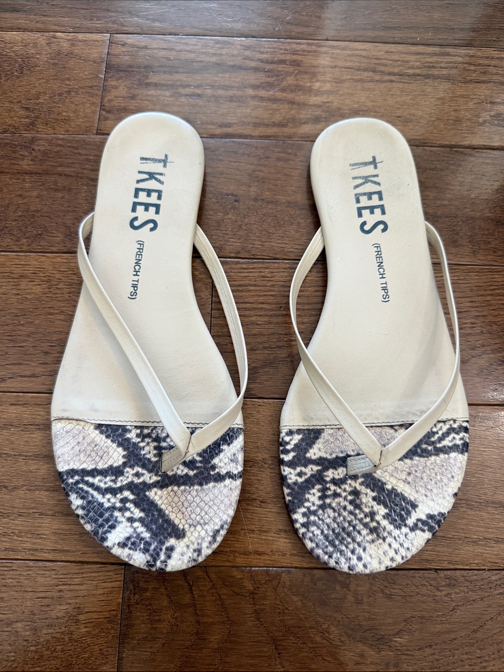 TKEES Women's Cream Snake-Print Flip Flops